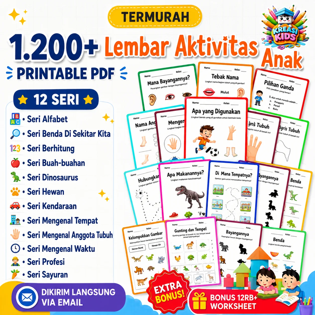 1.200 Lebih Lembar Belajar Untuk Anak Paud TK SD Lengkap 12 Seri & Bonus