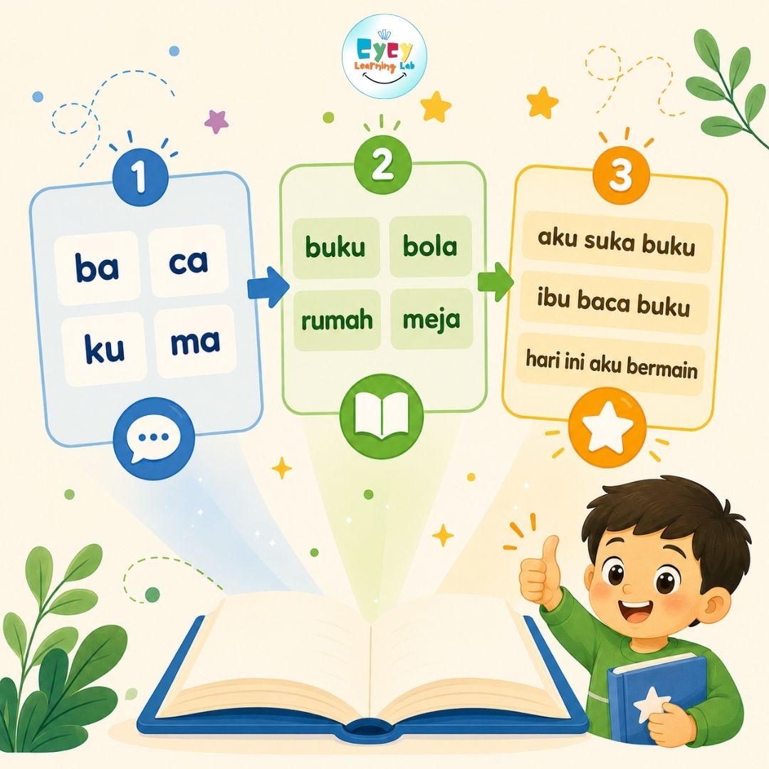 Anak tersenyum membaca