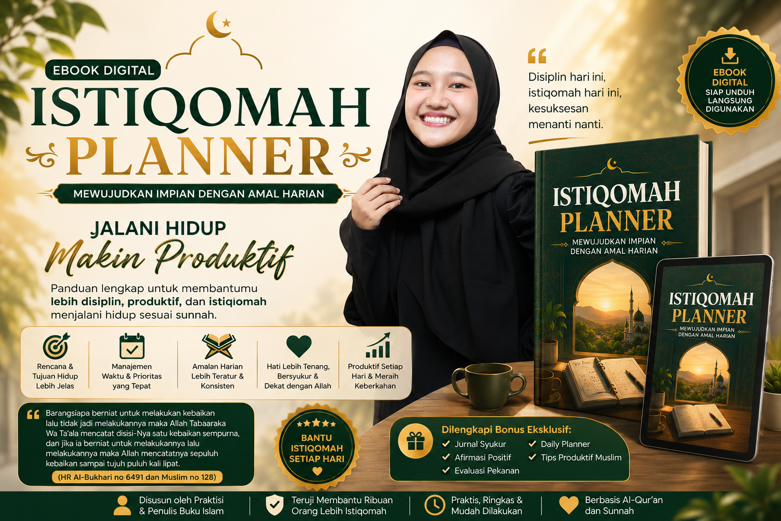 E-Book Istiqomah Planner, rencanakan segala aktivitas baikmu agar bisa mengatur waktu dan tujuan hidup yang lebih efektif.